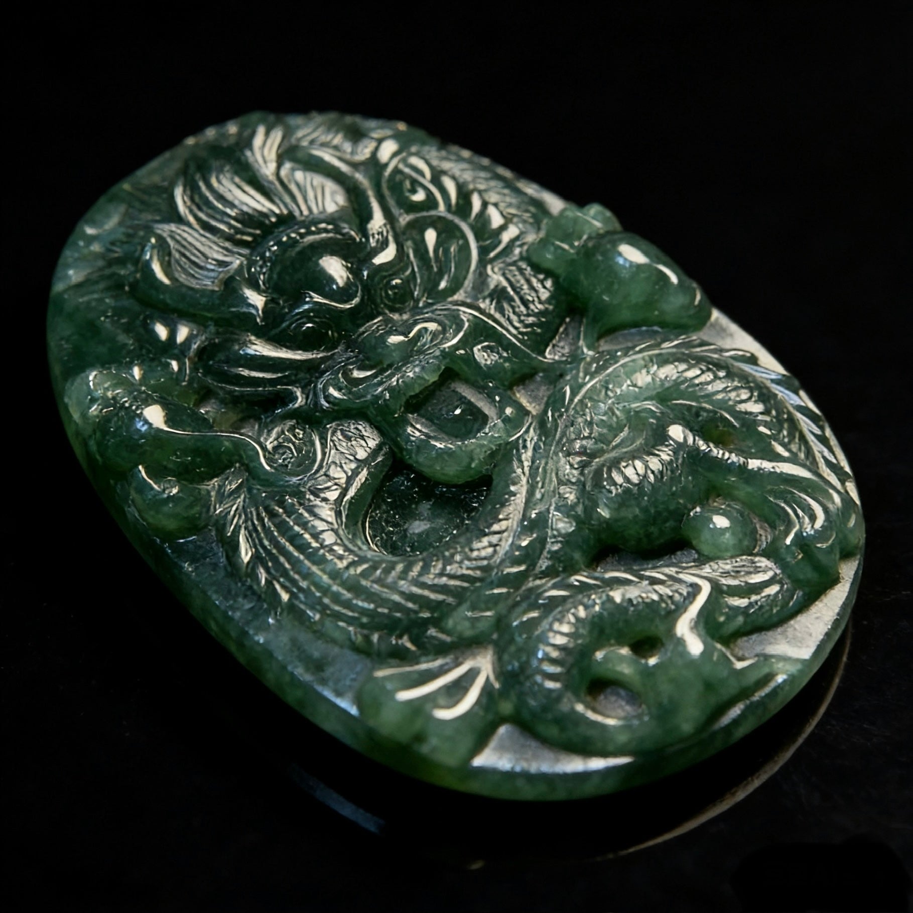 Natural Jade Pendant | Auspicious Dragon Motif  Traditional East Asian Symbol | High-Relief Carving | Strength, Presence & Ambition