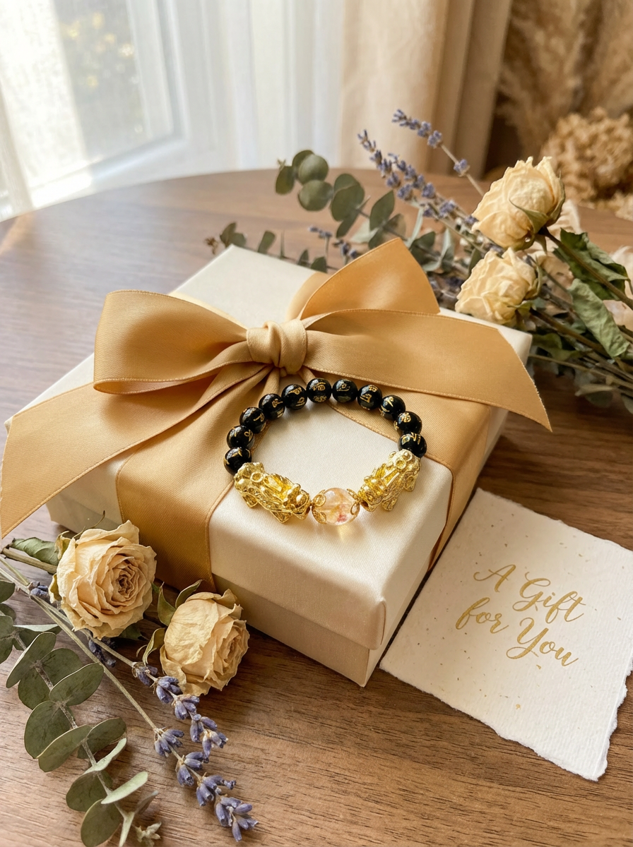 Double Pixiu Black Obsidian Bracelet with Citrine (Huang Ta Crystal) | Wealth & Protection Symbol