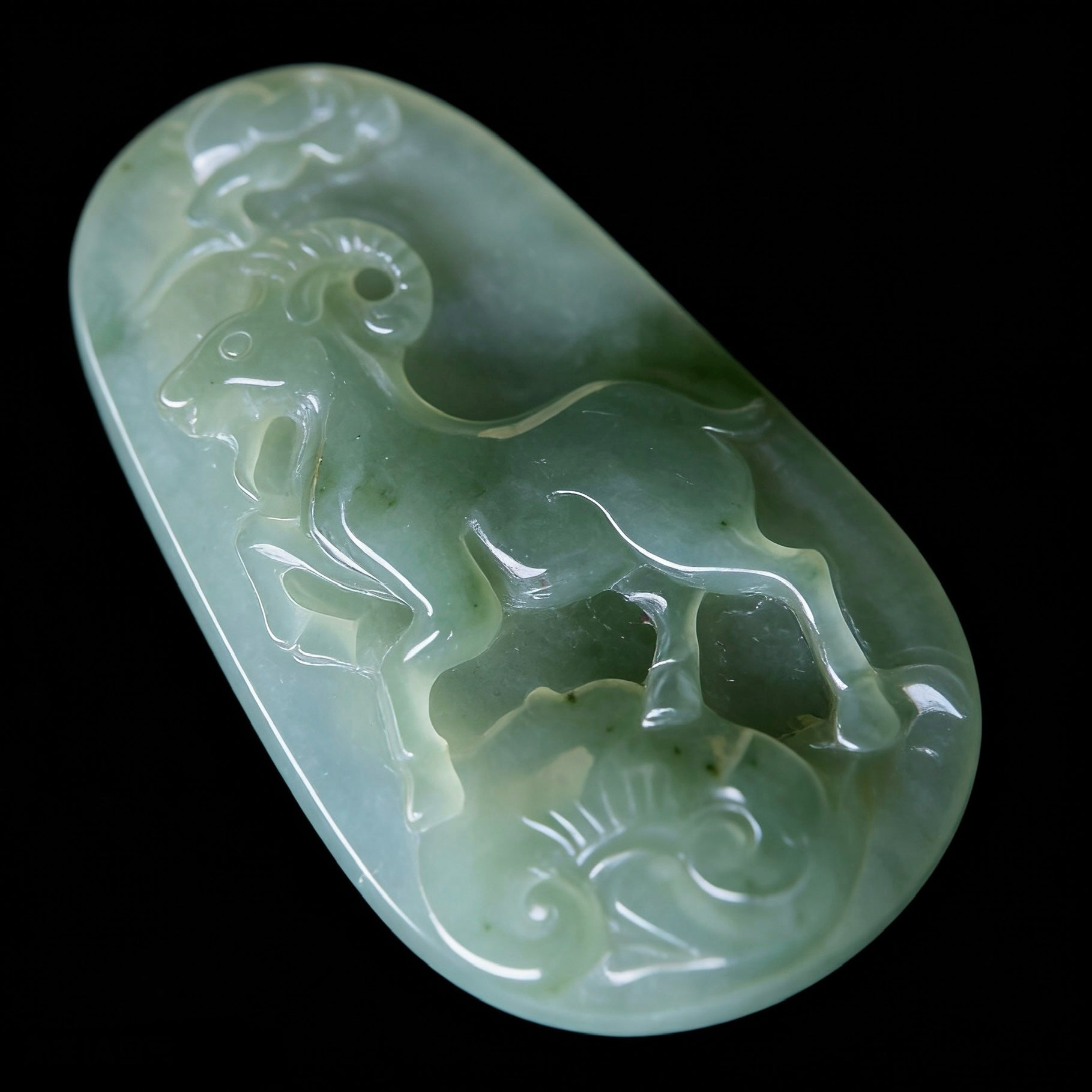 Natural Jadeite Pendant (Soft Light-Green Tone) | Goat/Sheep Zodiac  Symbol of Harmony & Blessings | Hand-Carved Relief | Gentle, Refined, Timeless