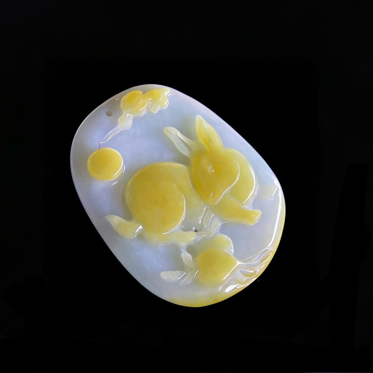 Natural Jadeite Pendant (Icy White Base & Honey-Yellow Accent) | Rabbit Zodiac  Symbol of Harmony & Gentle Luck | Hand-Carved “Color-Play” Relief | Clean, Bright, Easy to Style